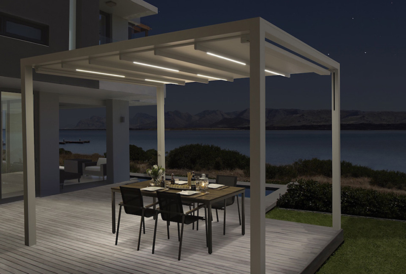 Q-Bus Falt-Pergola Leiner-Sunrain mit LED-Beleuchtung