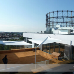 Sonnensegel am Gasometer Berlin Sonnesegelanlagen auf Dachterrasse am Gasometer EUREF-Campus Berlin