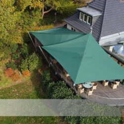 Luftaufnahme Sonnensegel Golfclub Luftaufnahme Golfclub Wentorf/Reinbek Starkwind-Sonnensegel. Farbe jaguargrün