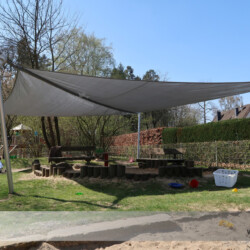 Manuell aufrolbares Sonnensegel Manuell aufrolbares Sonnensegel Soliday-A in einer Kindertagesstätte