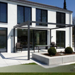 Terrassendach Leiner Q.bus Terrassendach Leiner Q.bus mit integrierter Pergola-Markise im eingerollten Zustand.