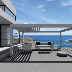 Großes Lamellendach am Mittelmeer Exklusives Lamellendach mit Blick auf das Mittelmeer