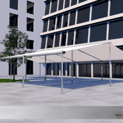 CAD-Planung mit Schattensumulation CAD-Planung mit mehreren Shadesign-Markisensegeln für eine Schule